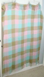 Faribo Woolen Mill Throw Blanket Pastel Fringe Edge Checkered Gingham Bed 68x50" - Picture 1 of 6