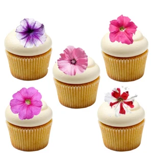 Cake Toppers Pink & Purple Petunia Pansy Flower 30 Edible Wafer Paper Toppers - Picture 1 of 9