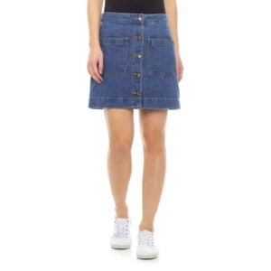 Free People Don't Get Me Wrong Jean Mini Skirt Sz 30 M High Rise Button Front - Picture 1 of 9