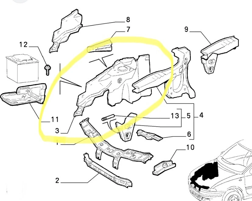 FIAT PUNTO CABRIO - GT (1993 - 2000)/ INTERNO PARAFANGO  DX/ FRONT RIGHT CORNER - Image 1 of 1
