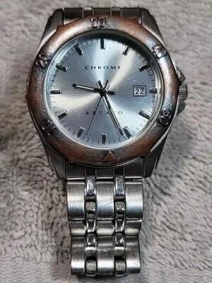 Винтажные мужские часы Azzaro Chrome Paris 8 1/4 дюйма ЗАПЯСТЬЕ ТЯЖЕЛЫЙ ЧЕХОЛ - Изображение 1 из 4