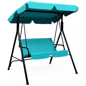 Outdoor Loveseat Patio Canopy Swing Glider Hammock Cushioned Steel Frame Blue - Picture 1 of 8