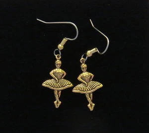 Ballet Dancer Earrings 24 Karat Gold Plate Ballerina Dancers Dancing Ballerinas - Picture 1 of 4