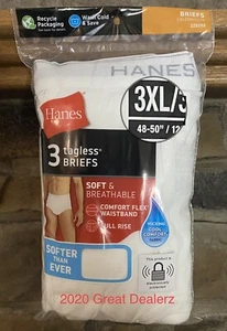 NEW Hanes 3 Pack Tagless White Briefs Comfort Flex Waistband Men’s Size 3XL - Picture 1 of 4