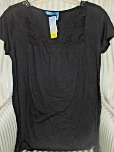 NWT FRESH  PRODUCE SOFT COTTON BOHEMIAN TEE WITH CUTOUT DETAIL..BLACK (M) - Picture 1 of 4