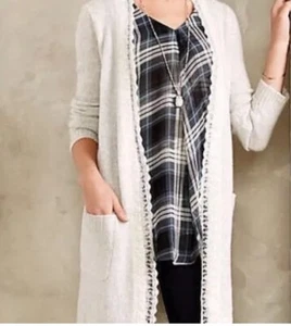 Sparrow Anthropologie Cardigan Duster Sweater Size XS Gray Lace Trim Wool Blend - Picture 1 of 5