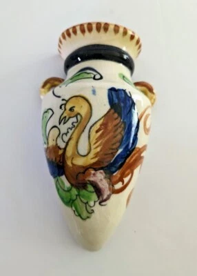 Jarrón de bolsillo de pared vintage de pájaros florales de los años 40 de 7,25" pintado a mano en forma de urna Japón  Foto 1 de 4