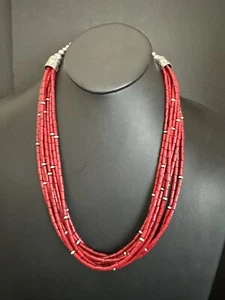 Sterling silver red coral multistrand necklace 24 inch - Picture 1 of 12