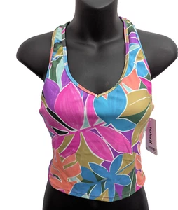 Hurley women's S Multicolor Floral Tropical Tankini Swim Top Razer Back Padded - Picture 1 of 9