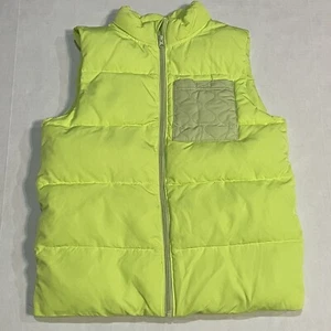 Cat & Jack Neon Yellow-Green Zip-Up Puffer Vest, Kids Sz XL (14/16) - Picture 1 of 3