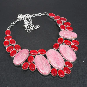 Rhodonite Simulated Ruby Gemstone Handmade Big Necklace Jewelry 111 Gms LBN-7476 - Picture 1 of 1