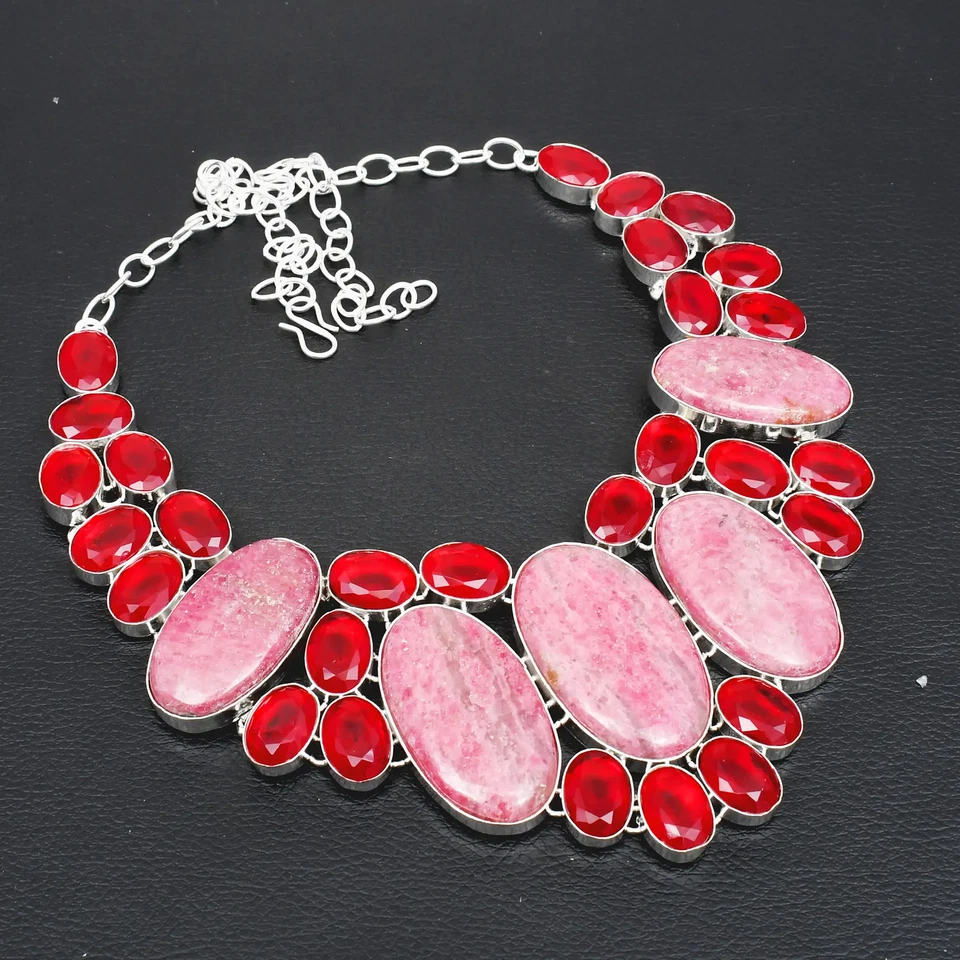 Rhodonite Simulated Ruby Gemstone Handmade Big Necklace Jewelry 111 Gms LBN-7476 - Image 1 of 1