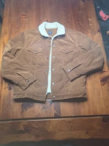 Giacca vintage Gap uomo media marrone velluto a coste camionista cappotto sherpa foderato bottoni davanti - Foto 1 di 9