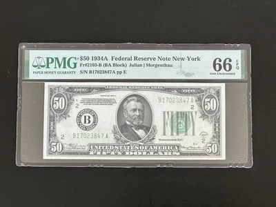 1934A Federal Reserve Note New York $50 Fifty Dollar Bill PMG 66 Green EPQ - Image 1 of 3