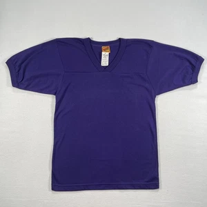 Vintage Ringer Blank Shirt Mens Small Purple V Neck Jersey Puff Sleeve USA 80s - Picture 1 of 11