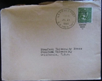 CHINA, 1940, CUBIERTA DE CORREO MARÍTIMO DE EE. UU. CON SS PRESIDENT TAFT CANCELAR A CALIFORNIA Foto 1 de 3