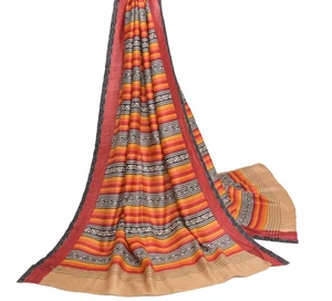 Sushila Vintage Multi-Color Dupatta Soft Pure Woolen Hand Block Print Long Stole - Picture 1 of 9