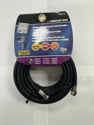 Monster 140039-00 Outdoor Weatherproof Video Coaxial Cable, 25', 7.62m Black - Image 1 of 2