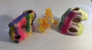 Fish Tank Rock Cave Ceramic Neon rainbow Aquarium decoration vintage plant - Picture 1 of 24