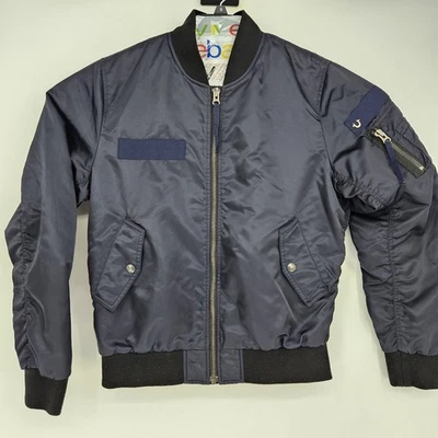 Jaqueta Bombardeiro True Religion Masculina Grande Azul Zíper Completo Manga Longa Casual Militar - Imagem 1 de 4