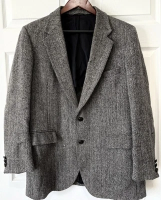 Abrigo deportivo Harris Tweed para hombre lana tweed gris espiga blazer 40R Foto 1 de 4