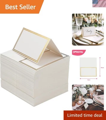 Tarjetas de lugar con nombre para mesa de boda borde de oro blanco 200 3,5x2 pulgadas Foto 1 de 4