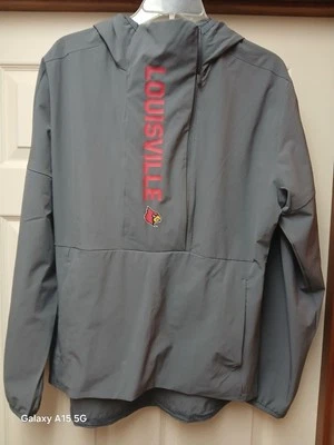 ADIDAS LOUISVILLE CARDINALS 1/2 拉链套衫夹克连帽女式中号灰色 — 第 1/4 张图片