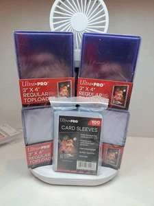 100 ULTRA PRO REGULAR 3X4  TOPLOADERS AND 100 CARD SLEEVES ACID FREE LOT BUNDLE - Picture 1 of 3