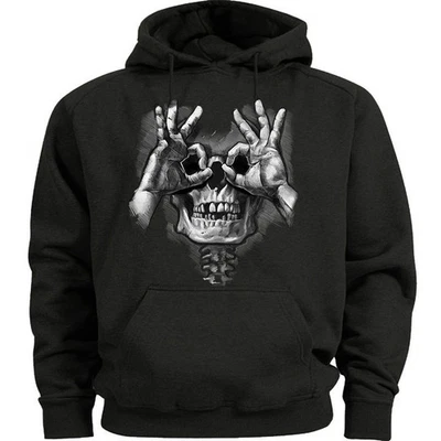 Sudadera con capucha jersey de motociclista tatuaje diseño gráfico manos sobre ojos calavera Foto 1 de 4
