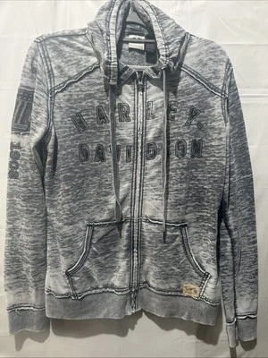 Harley Davidson женщин полный молнии свитер Sz L серый пэчворк логотип - Изображение 1 из 4