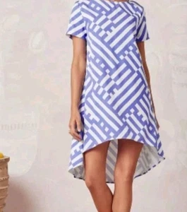 Mister Zimi Geo River Dress Size 10 Hi-Lo Cotton Blend Above Knee Designer - Picture 1 of 13