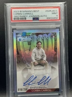 Corbin Carroll 2023 Bowman’s Best ‘92 Randy Johnson Auto 19/250 RC PSA 9  - Image 1 of 2