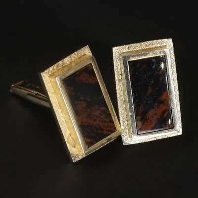 Gemelos para hombre de colección de plata de ley - caoba con incrustación de obsidiana - 25 g Foto 1 de 4