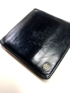 CARTIER VINTAGE PASHA GOLD CC EMBLEM LEATHER WALLET BIFOLD COIN FRANCE BLACK - Picture 1 of 21