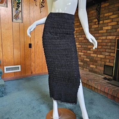 Винтажный 50-х 60-х годов Flapper бахрома черный Bombshell шевелиться карандаш макси вечерняя юбка XS/S - Изображение 1 из 4