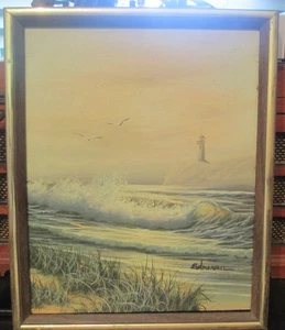 RARE VTG Edmonson framed signed original oil on canvas seascape painting  9 X 11 - Picture 1 of 3