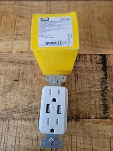 Hubbell USB15AW USB Charger Duplex Receptacle Tamper Resistant White 15A125V NEW - Picture 1 of 3