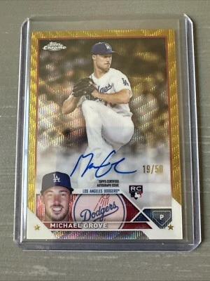 Michael Grove 2023 Topps Chrome Gold Wave Rookie Auto /50 Dodgers - Image 1 of 3