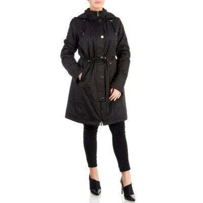 NEW ELLEN TRACY BLACK HOODED ANORAK COAT JACKET SIZE L $240 - Image 1 of 3