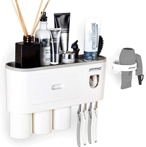Toothpaste Dispenser Bundle Multifunctional Toothbrush Holder Wall Mounted 3 Cup - Picture 1 of 8