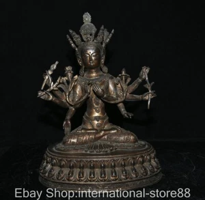 11,6 Zoll altes tibetisches Kupfer vergoldeter Buddhismus 8 Arme Avalokitesvara Göttin Statue - Bild 1 von 13