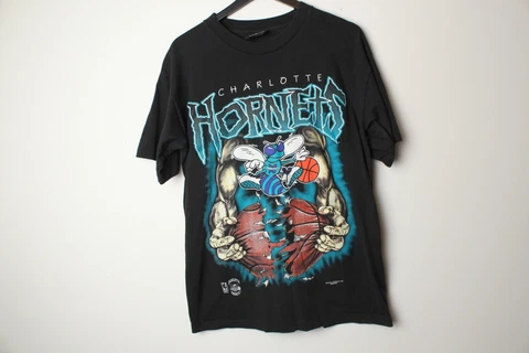 Rare Vintage 90s USA Made Charlotte Hornets NBA Magic Johnson T’s T-shirt - Larg Cover