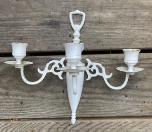 1 Cast Iron Triple Candelabra Wall Sconces, Shabby Chic Farmhouse 10”x10.5” - Picture 1 of 9