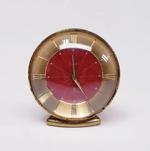Swiza MCM 8 Day Alarm Desk Mantle Clock  Swiss Domed Round Glass Front-Works Cover