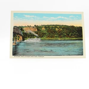 Riverside View of Eagle Point Park Bridge  Dubuque Iowa Postcard UNP Linen - Picture 1 of 2
