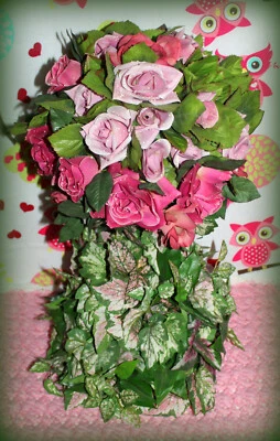 Topiary Pink Faux Flower Roses Large 18 1/2" T x 10 1/2" W Topiary Plant *EUC* - Image 1 of 4