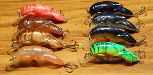 8) OLD REBEL CRAWFISH CRANKBAIT LURE 1 1/2" BODY TOUGH COLORS USED SHAPE LQQK - Picture 1 of 4
