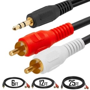 6 12 25 FT 3.5mm 1/8" Male to 2 RCA Male Stereo Audio Y Splitter Cable Gold - Picture 1 of 4
