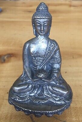 Buddha Amitabha Auf Lotusthron, Schwerer Silberfarbener Bronzeguss Tibet, Nepal • 9.99€