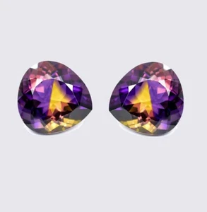1 Pair 13 x 13 MM Natural Bi-Color Bolivia Ametrine Untreated Gemstone Certified - Picture 1 of 4